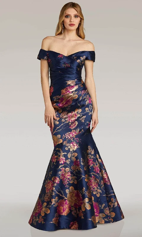 Laid-Back Fashion Offers Feriani Couture 18338 - Off Shoulder Floral Print Evening Gown