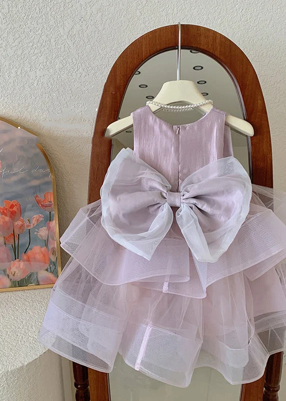 Elegant Fashion Lovely Pink O-Neck Patchwork Layered Tulle Kids Girls Dress Summer