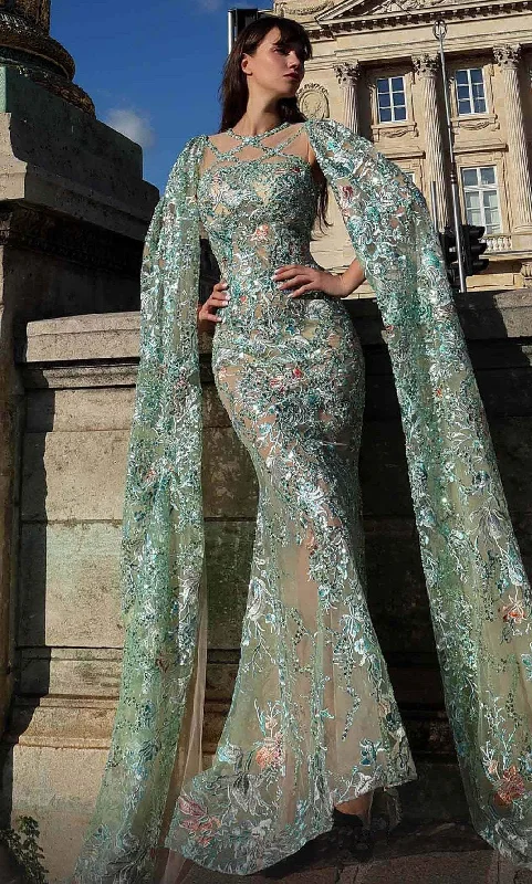 Relaxed Style MNM Couture K4016 - Embroidered Full Length Sheath Gown