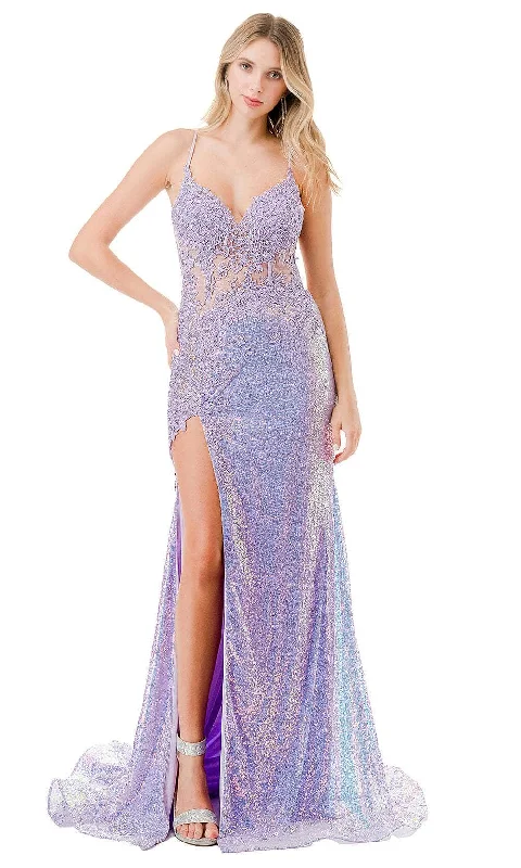 Online Shopping Boutiques Trevi Collection L2761M - Sequin Appliqued V-Neck Evening Gown