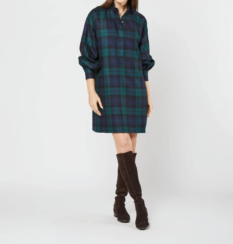 Women's Casual Apparel Anaya Popover Dress In Blackwatch Wool Tartan