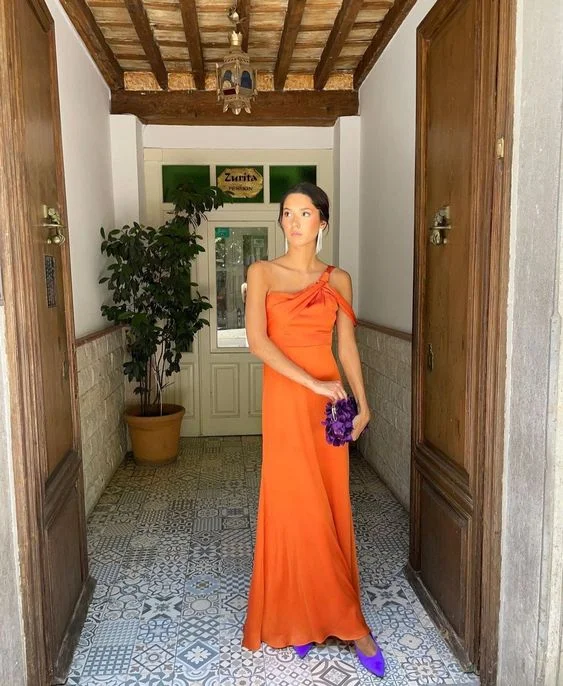 Limited Styles Elegant Orange Sheath Prom Dress,Orange Wedding Guest Outfit Y6244