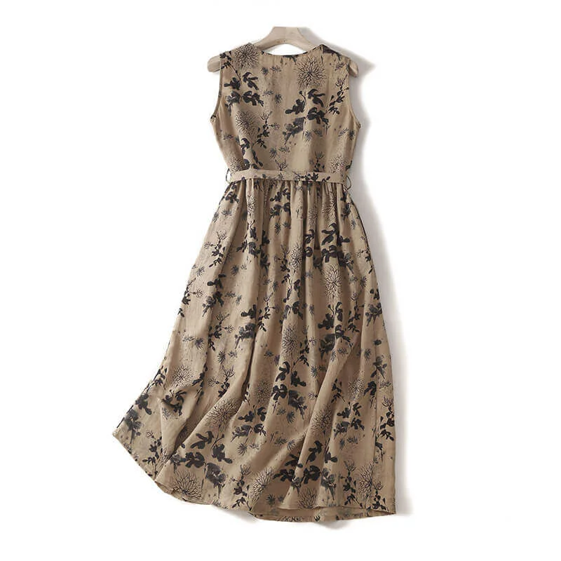 Women's Clothes Online Shopping Babakud Plus Size Summer Floral O-Collar Linen Dress