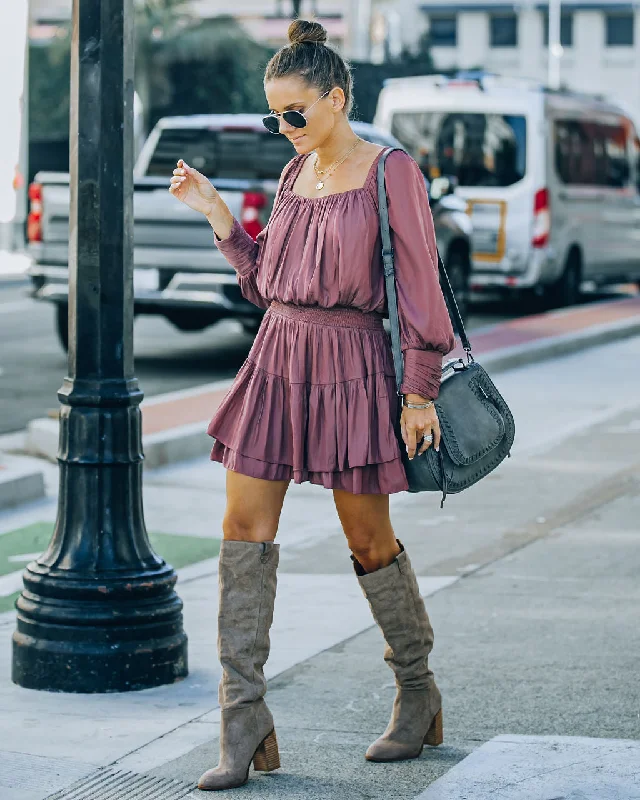 Get The Latest Trends Ayla Smocked Ruffle Mini Dress - Dark Mauve - FINAL SALE