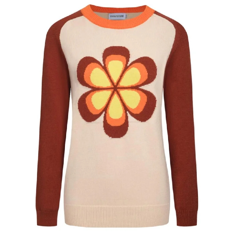 Fashion Forward Women's vintage brown floral knitted long-sleeved T-shirt