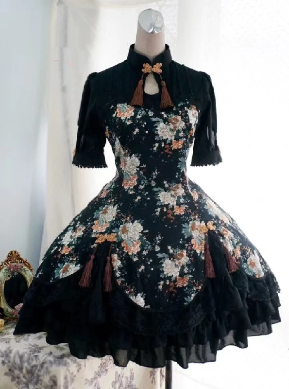 Polished Style Deals Strawberry Witch~Floral Qi Lolita OP Dress