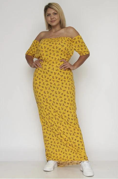 Chic Outfits Yellow Floral Plus Size Maxi Dress