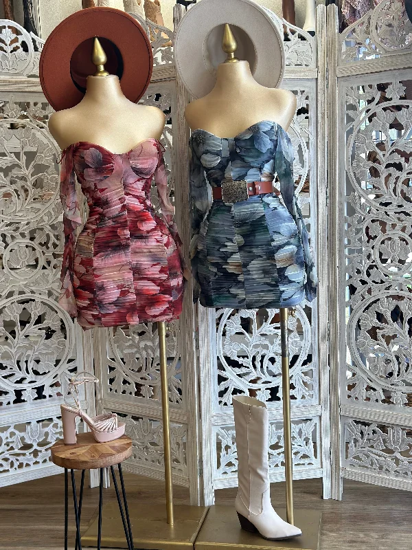 Fashion Sale Print Floral Mini Dress- Stretchy