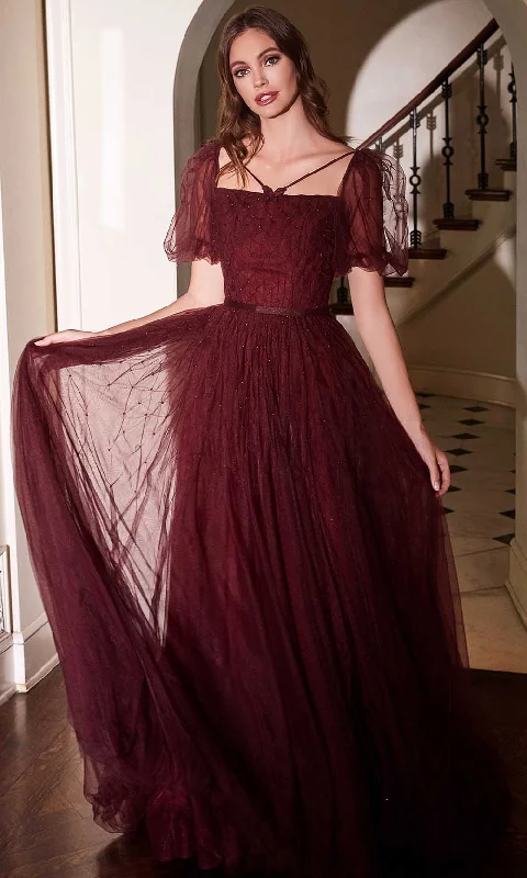 Hot Deals Ladivine B712 - Puff Sleeve Square Neck A-line Gown