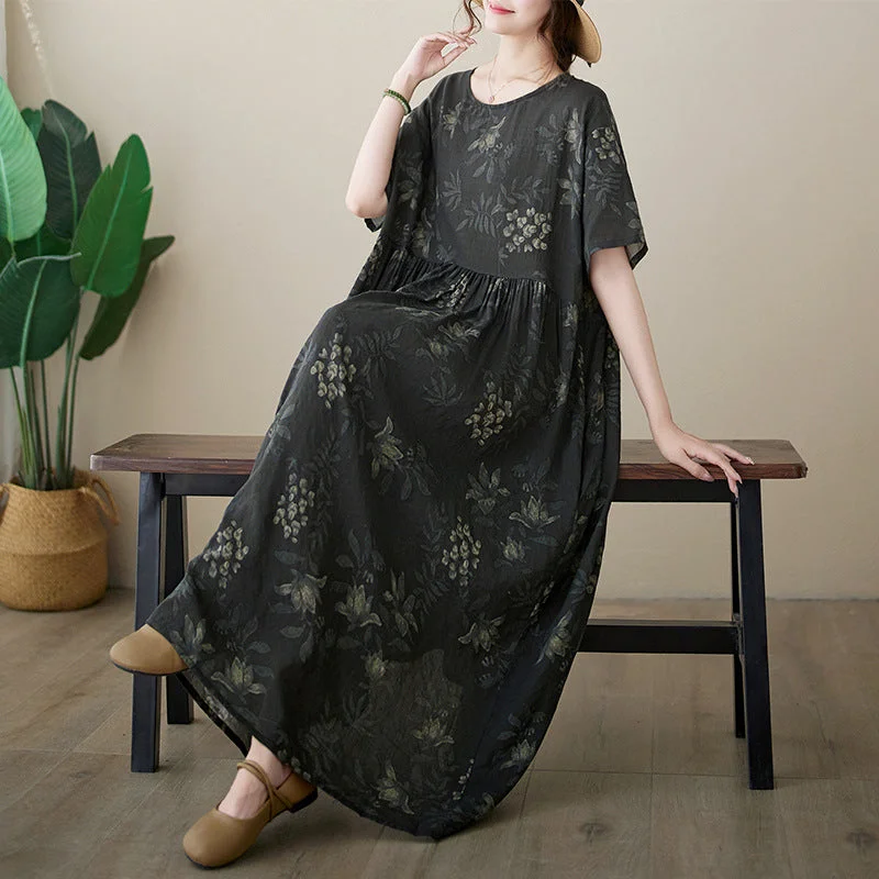 Women's Clothing Women Summer Loose Retro Floral Printed Dress