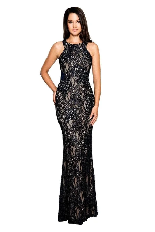 Seasonal Trends Cachet 5825OZ - Floral Lace Halter Evening Dress