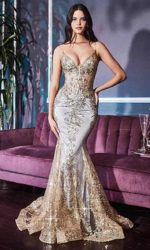 Sophisticated Outfits Ladivine - V-Neck Sheer Corset Evening Gown J810