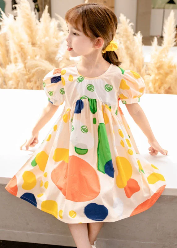 Street Style Fashion New Yellow O Neck Print Patchwork Cotton Baby Girls Dresses Summer