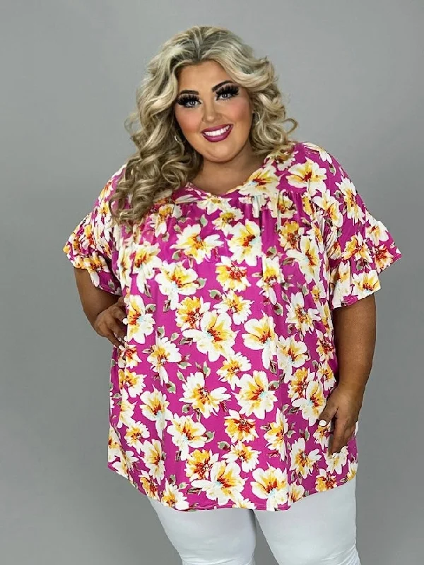 Clearance Sale 24 PSS {A New Dawn} Fuchsia Floral V-Neck Tunic EXTENDED PLUS SIZE 4X 5X 6X