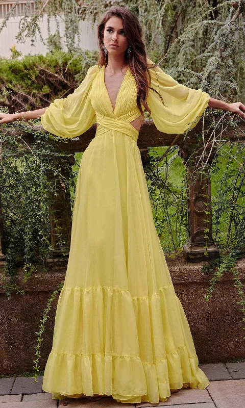 Modern Women’s Fashion with Vintage Touches Jovani 23325 - Bishop Sleeve A-Line Prom Gown