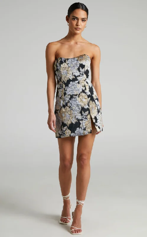 Comfort Meets Fashion 4 - showpo brailey black, silver & gold jacquard mini dress
