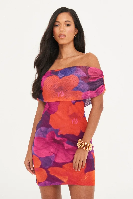 Chic & Modern Sales ABSTRACT MESH RUCHED MINI DRESS