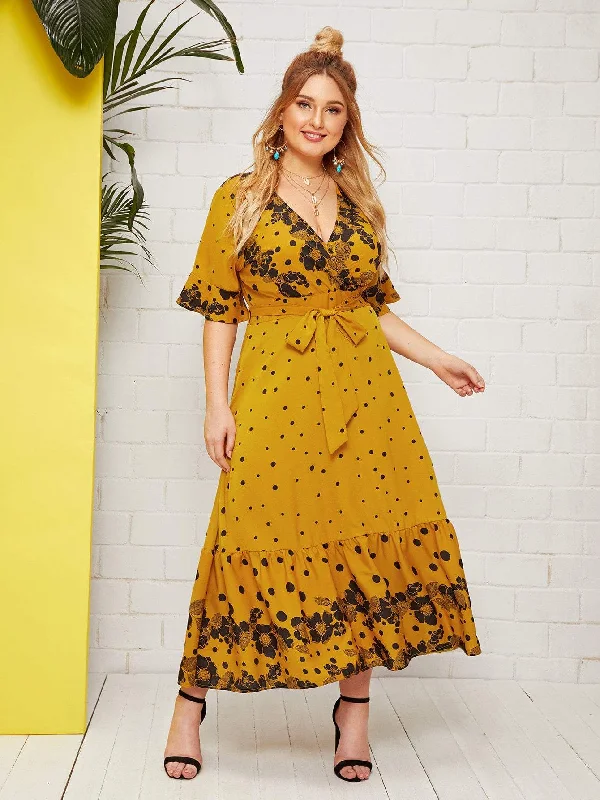 Fresh Styles, Fresh Deals Plus Floral Print Ruffle Hem Dress