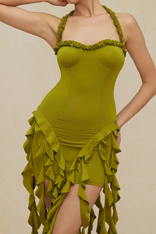 End Of Season Sale Irregular Ruffle Tassel Halter Bustier Mini Dress