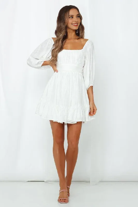 Budget Saver White A Line Short Mini Dress Tiered Off Shoulder Homecoming Dress