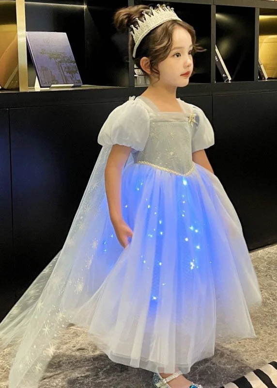 Affordable Online Boutiques Art Blue Wrinkled Sequins Patchwork Tulle Kids Girls Princess Dresses Summer