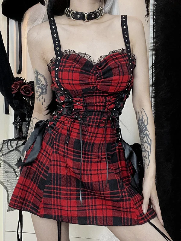 Trend Alert Red Street Goth Fairy Grunge Y2K Pleated Lace-Up Tube Lolita Eyelet Corset Mini Dress Trend Alert Red Street Goth Fairy Grunge Y2K Pleated Lace-Up Tube Lolita Eyelet Corset Mini Dress