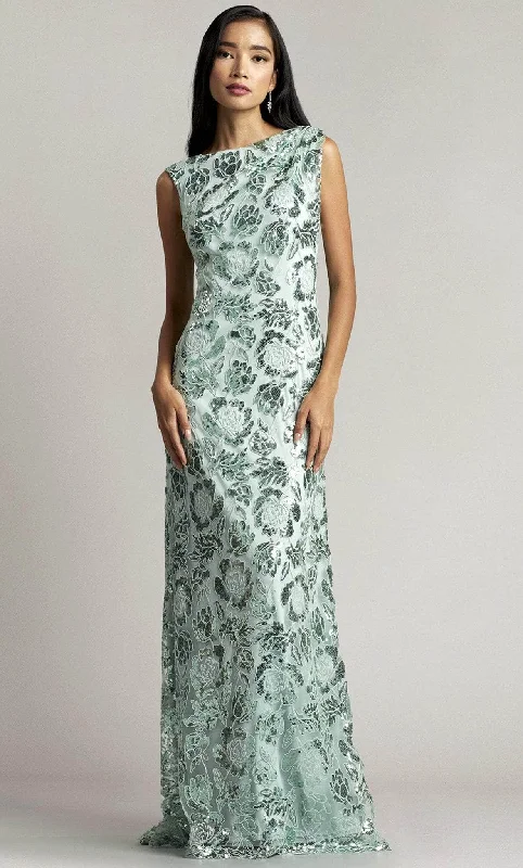 Must Haves Tadashi Shoji CAI23097L - Floral Sequined Faux Wrap Dress