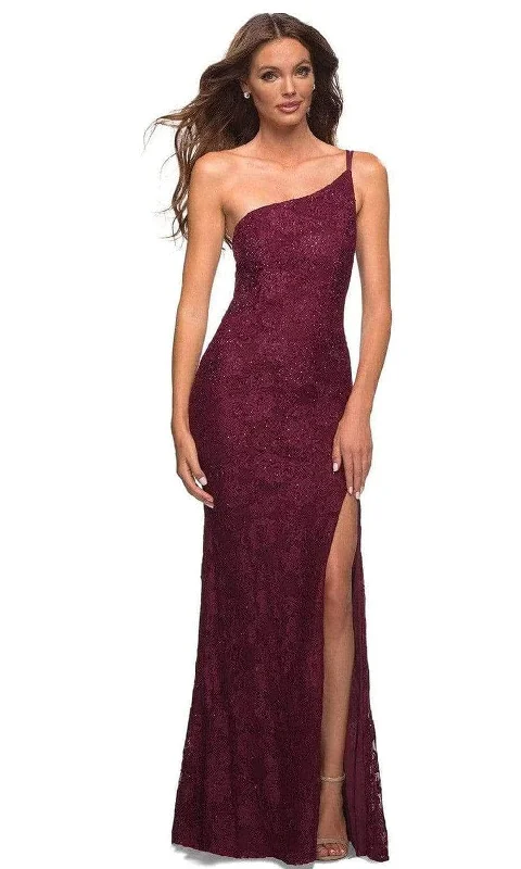 New Styles Just In La Femme 30441SC - Floral Lace Asymmetric Prom Gown