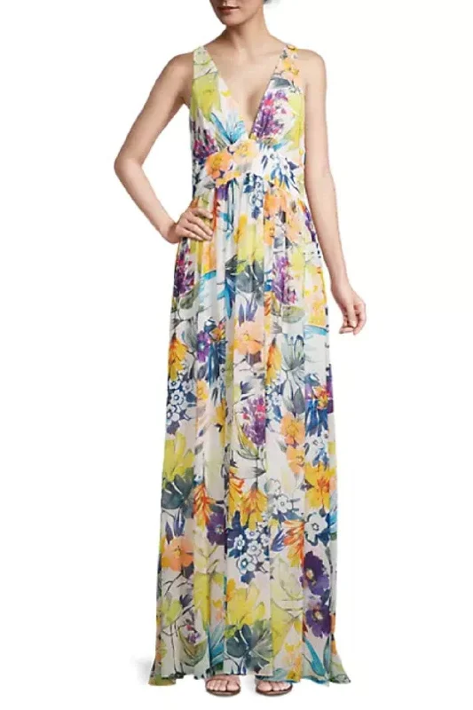 Fashion Forward Femininity Liv Foster ML1E208109 - Sleeveless Floral Printed Long Dress