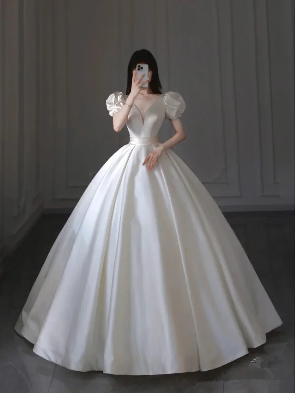 Casual Chic Deals Elegant White Satin Wedding Dress,White Bridal Dress Y5626