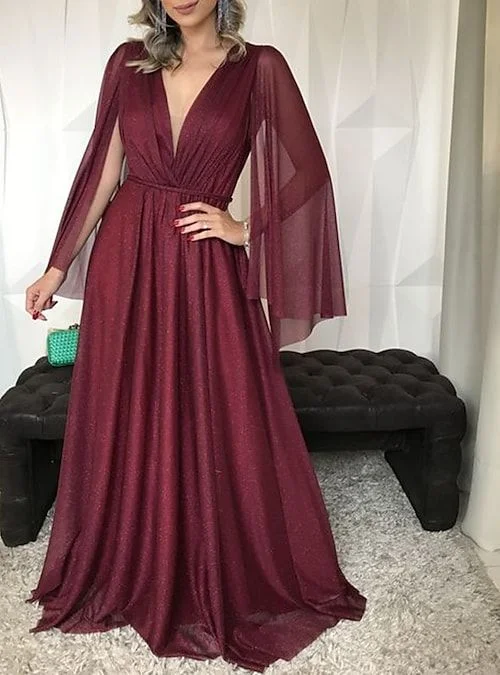 Limited Time Deal A-Line Mother of the Bride Dress Wedding Guest Simple Elegant V Neck Floor Length Tulle Sleeveless with Pleated Prom Dress Y6309