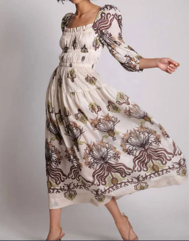 Effortless Grace Gleam Dress In Ivory Print