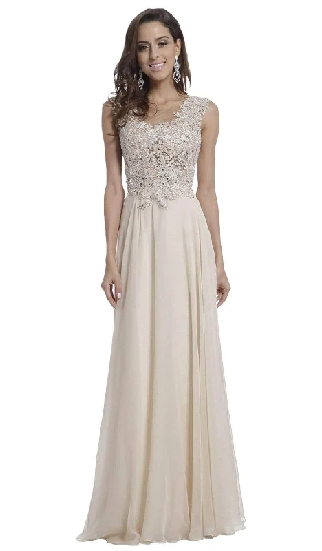 Women's Online Clothing Boutique Ladivine CJ1022 - Embellished Illusion Lace Gown