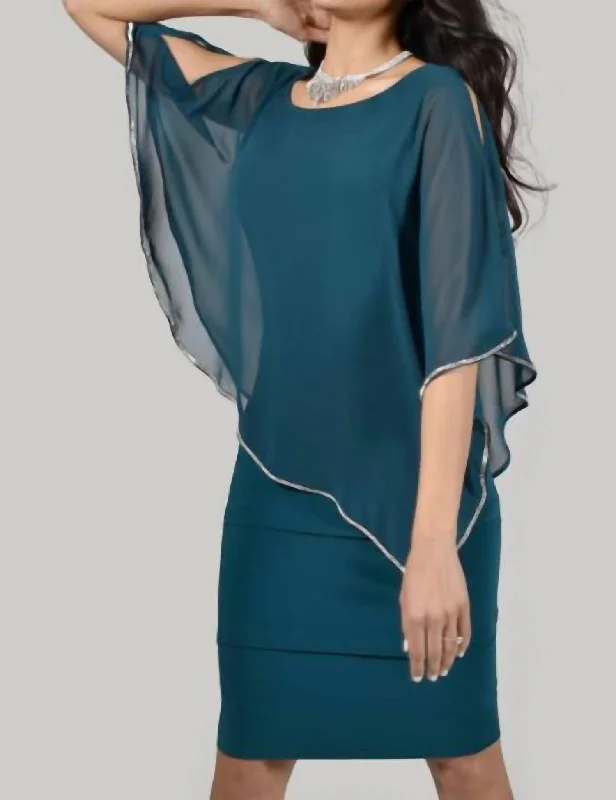 Exclusive Designer Collection Layered Dress With Overlay In Evergreen