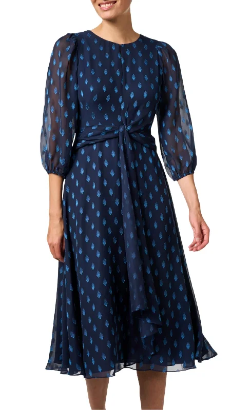 Feminine Allure Melrose Chiffon Dress In Navy Blue