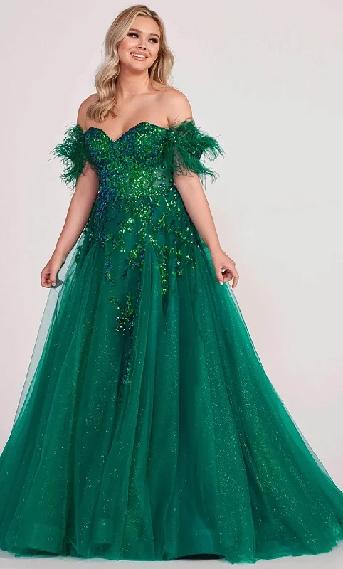 Chic Women’s Clothing Ellie Wilde EW34013 - Feathered Off Shoulder A-line Gown