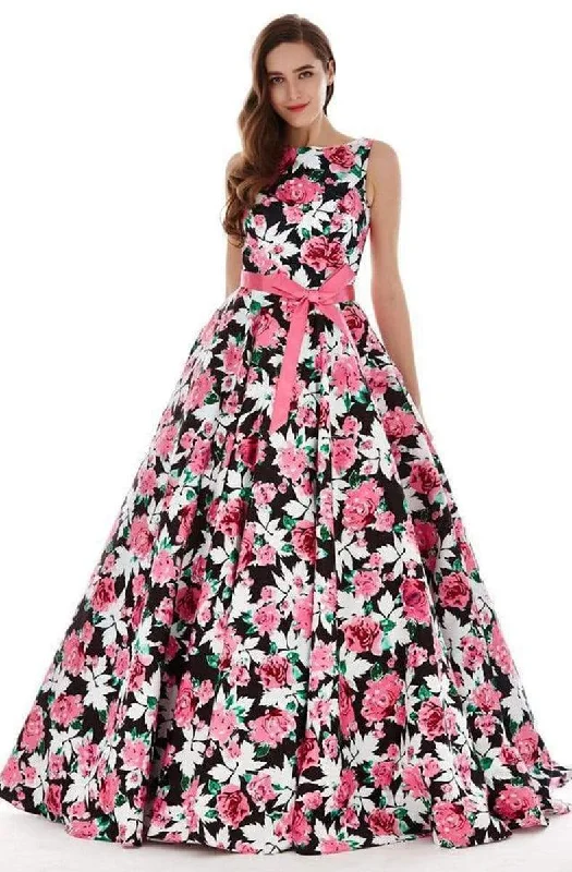 Shop The Hottest Deals Angela & Alison - 62046 Sleeveless Bateau Neck Floral Ballgown - 1 pc Black/Floral In Size 8 Available