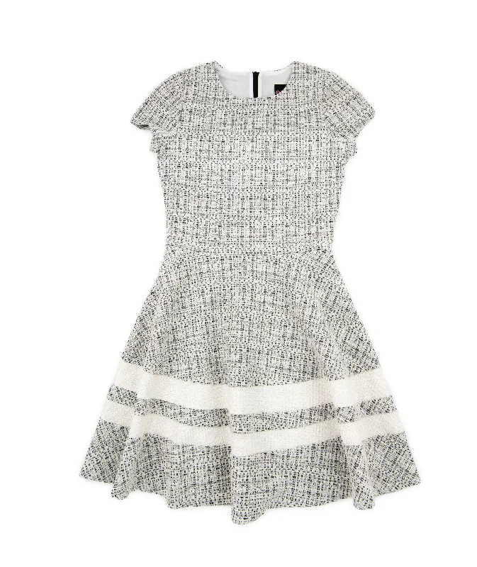 Women Clothing By Debra Girls Lou Black/White New Boucle Short Sleeve Striped Bottom Dress