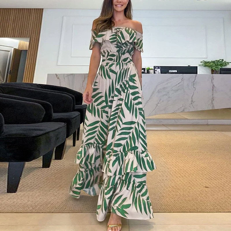 Trendy Women’s Dresses Online JuliaFashion-Floral Print Off Shoulder Boho Dress