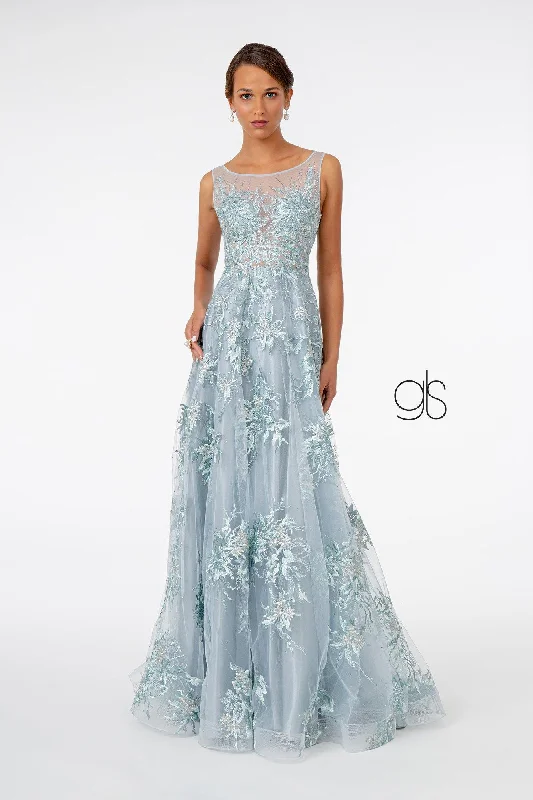 Style Revolution Embroidered Mesh A-Line Long Prom Dress