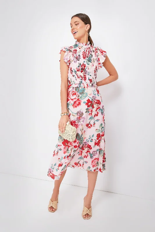 Clothing Sale Multi Lanie Floral Flutter Sleeve Smocked Dress