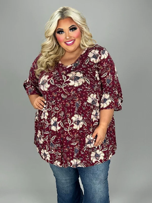 Luxury Fashion 34 PQ {Power Of The Flower} Wine Floral Babydoll Tunic EXTENDED PLUS SIZE 3X 4X 5X (True to Size)