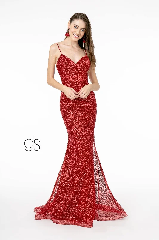 Trendy Threads Sweetheart Ruched Glitter Mesh Long Dress