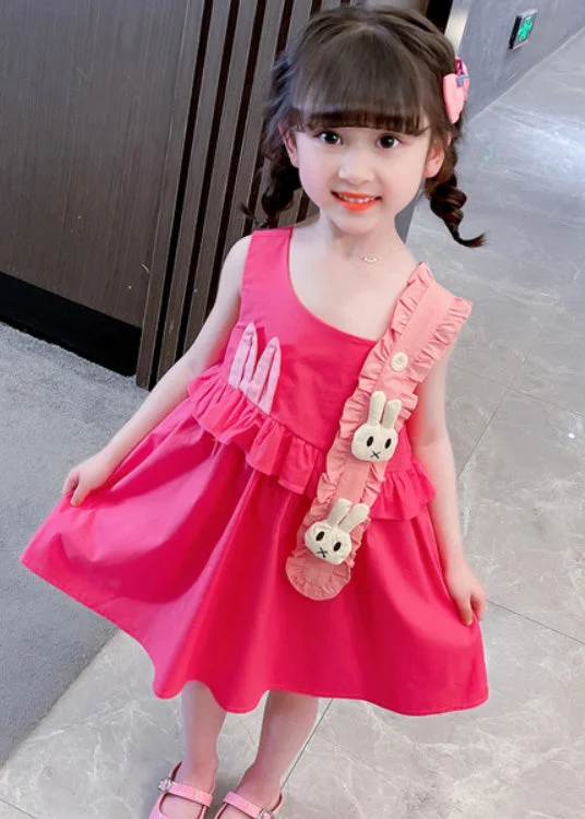 Sophisticated Style DIY Red Asymmetrical Ruffled Patchwork Little Rabbit Kids Girls Maxi Dresses Summer