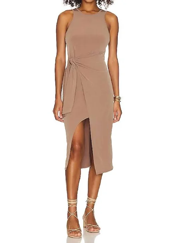 Shop Ladies Clothes Side Tie Dress In Tan