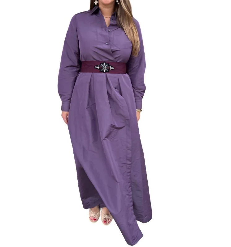 Street Style Fashion Elenat B Long Techno Taffeta Dress In Plum