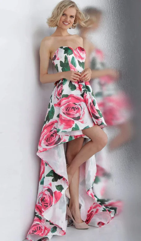 Limited Time Flash Sale JVN by Jovani - Sweetheart Floral A-Line High Low Dress JVN67698SC - 1 pc Print In Size 8 Available