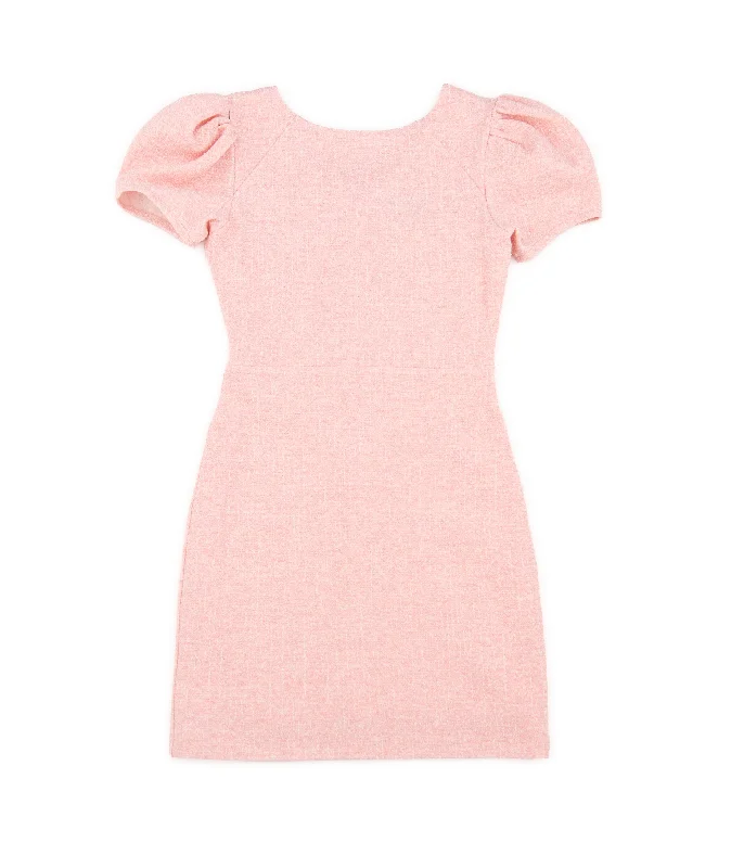 Online Shopping Boutiques By Debra Girls Mia Pink Boucle Puff Sleeve Sheath Dress
