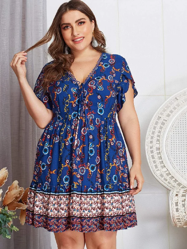 Hot Sale Plus Floral Print Knot Dress