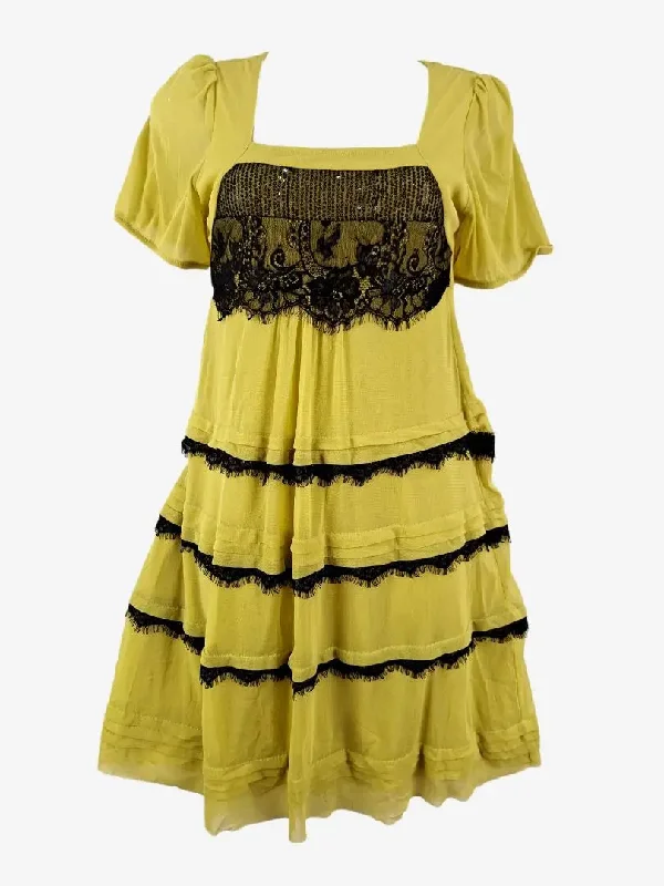 Huge Discounts This Week Johnston Bell Mustard Mesh Lacey Mini Dress Size 8